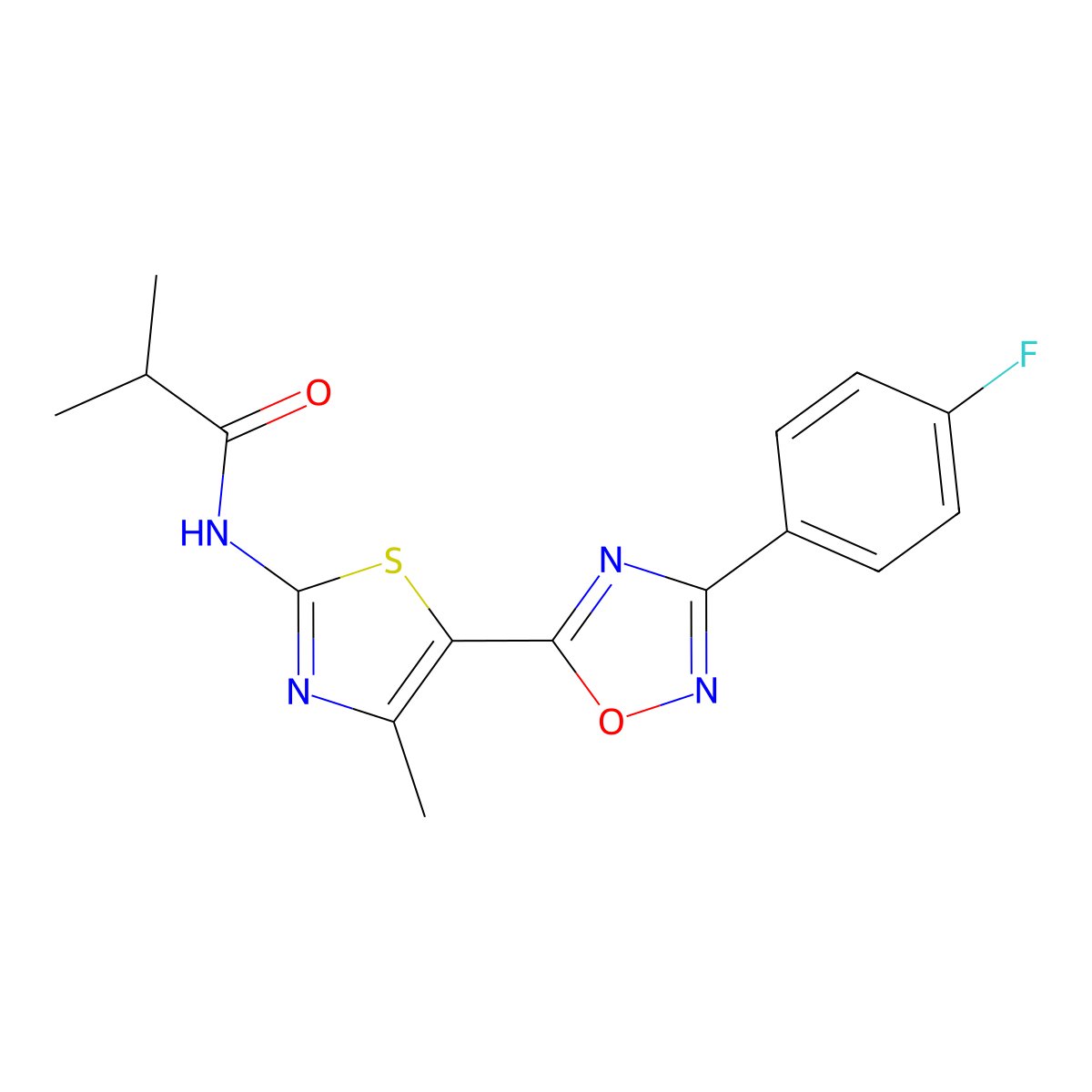 N-[(2Z)-5-[3-(4-fluorophenyl)-1,2,4-oxadiazol-5-yl]-4-methyl-1,3-thiazol-2(3H)-ylidene]-2-methylpropanamide molecular structure, CAS 1144471-04-4
