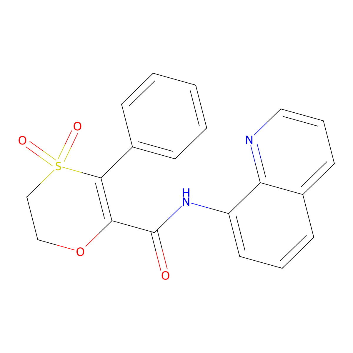 3-phenyl-N-(quinolin-8-yl)-5,6-dihydro-1,4-oxathiine-2-carboxamide 4,4-dioxide molecular structure, CAS 1144471-13-5