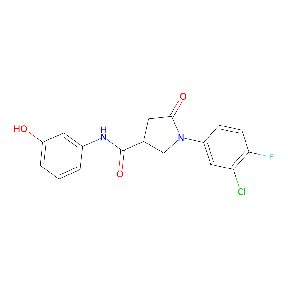 1-(3-chloro-4-fluorophenyl)-N-(3-hydroxyphenyl)-5-oxopyrrolidine-3-carboxamide molecular structure, CAS 1144471-31-7
