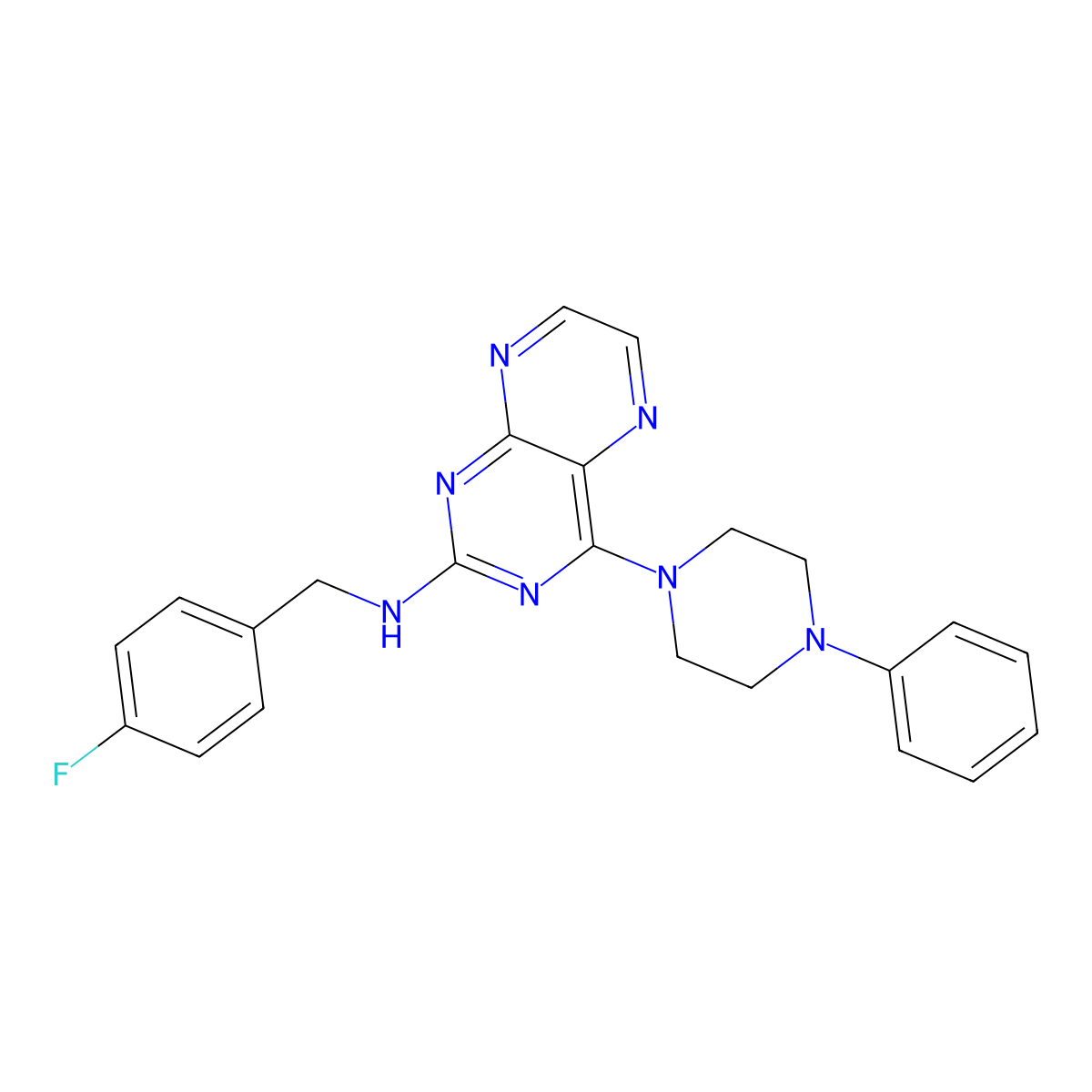 [(4-Fluorophenyl)methyl][4-(4-phenylpiperazinyl)pteridin-2-yl]amine molecular structure, CAS 1144471-88-4