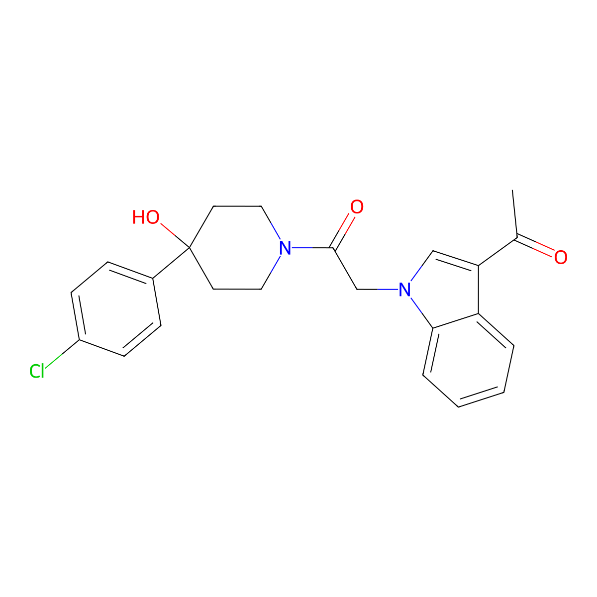 2-(3-acetyl-1H-indol-1-yl)-1-[4-(4-chlorophenyl)-4-hydroxypiperidin-1-yl]ethanone molecular structure, CAS 1144472-34-3