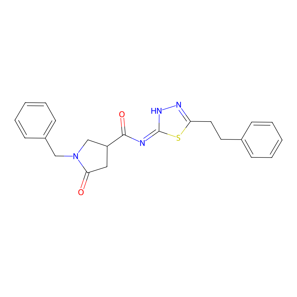 1-benzyl-5-oxo-N-[(2E)-5-(2-phenylethyl)-1,3,4-thiadiazol-2(3H)-ylidene]pyrrolidine-3-carboxamide molecular structure, CAS 1144472-41-2