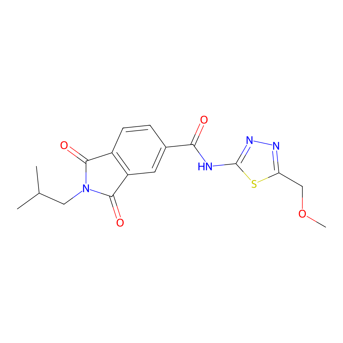 N-[(2E)-5-(methoxymethyl)-1,3,4-thiadiazol-2(3H)-ylidene]-2-(2-methylpropyl)-1,3-dioxo-2,3-dihydro-1H-isoindole-5-carboxamide molecular structure, CAS 1144472-61-6