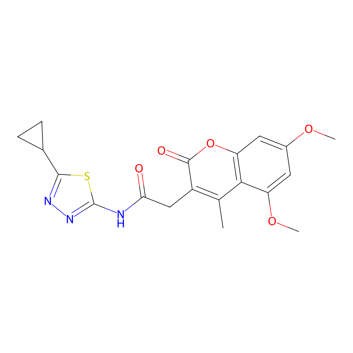 N-(5-cyclopropyl-1,3,4-thiadiazol-2-yl)-2-(5,7-dimethoxy-4-methyl-2-oxo-2H-chromen-3-yl)acetamide molecular structure, CAS 1144472-65-0