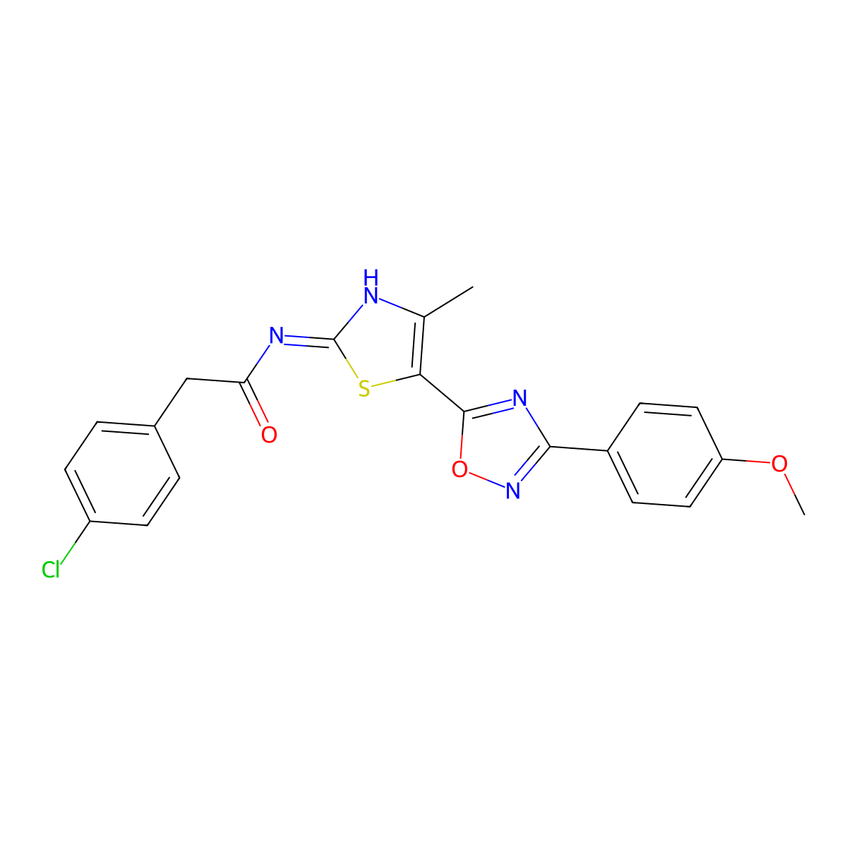2-(4-chlorophenyl)-N-[(2Z)-5-[3-(4-methoxyphenyl)-1,2,4-oxadiazol-5-yl]-4-methyl-1,3-thiazol-2(3H)-ylidene]acetamide molecular structure, CAS 1144473-03-9