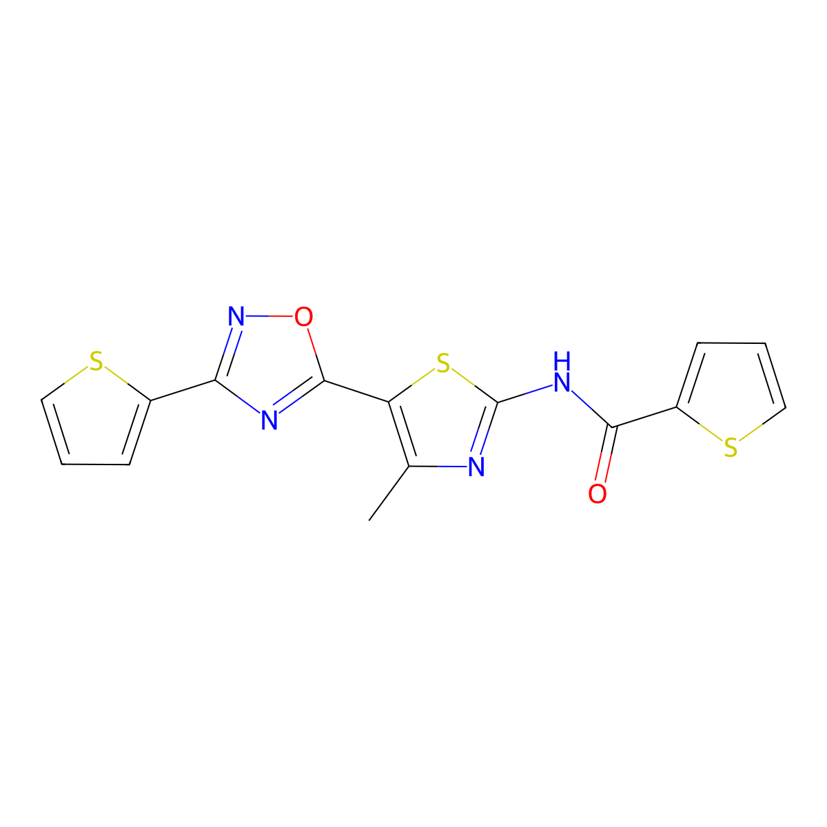 N-[(2E)-4-methyl-5-[3-(thiophen-2-yl)-1,2,4-oxadiazol-5-yl]-1,3-thiazol-2(3H)-ylidene]thiophene-2-carboxamide molecular structure, CAS 1144473-21-1