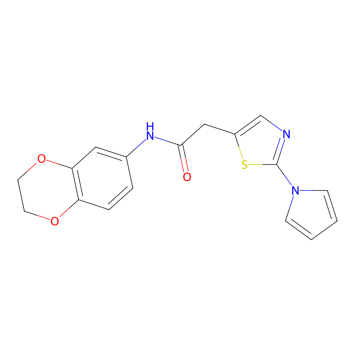 N-(2,3-dihydro-1,4-benzodioxin-6-yl)-2-[2-(1H-pyrrol-1-yl)-1,3-thiazol-5-yl]acetamide molecular structure, CAS 1144473-32-4