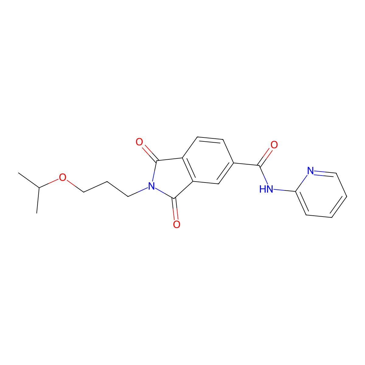 1,3-dioxo-2-[3-(propan-2-yloxy)propyl]-N-(pyridin-2-yl)-2,3-dihydro-1H-isoindole-5-carboxamide molecular structure, CAS 1144473-48-2