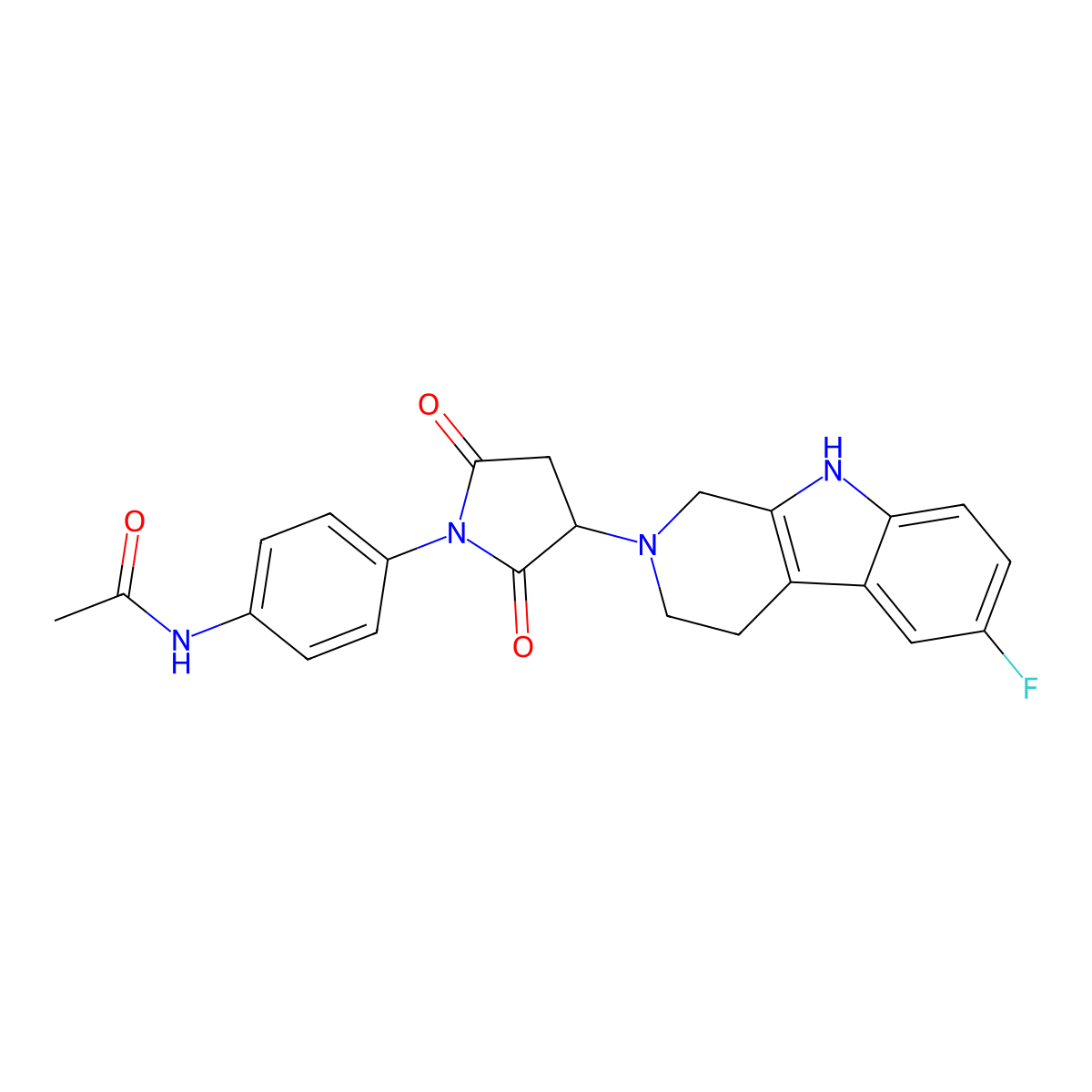 N-{4-[3-(6-fluoro-1,3,4,9-tetrahydro-2H-beta-carbolin-2-yl)-2,5-dioxopyrrolidin-1-yl]phenyl}acetamide molecular structure, CAS 1144473-61-9
