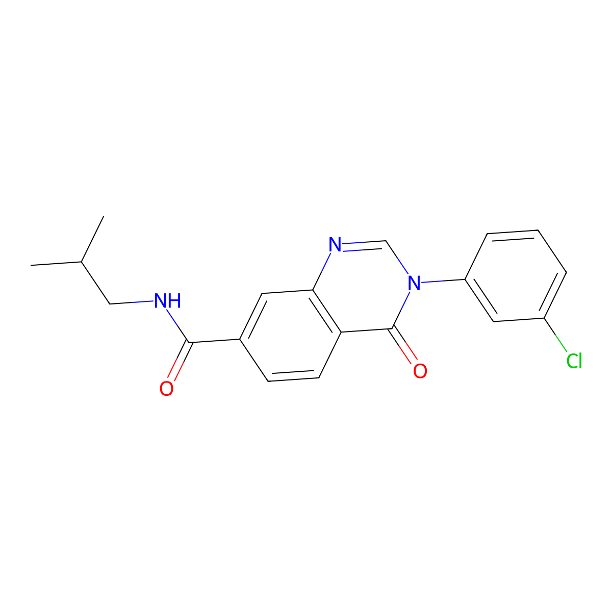 3-(3-chlorophenyl)-N-(2-methylpropyl)-4-oxo-3,4-dihydroquinazoline-7-carboxamide molecular structure, CAS 1144473-64-2