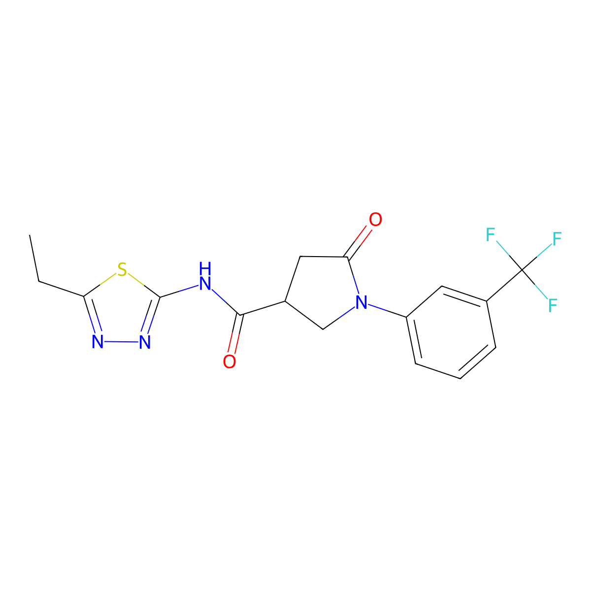 N-[(2E)-5-ethyl-1,3,4-thiadiazol-2(3H)-ylidene]-5-oxo-1-[3-(trifluoromethyl)phenyl]pyrrolidine-3-carboxamide molecular structure, CAS 1144473-67-5