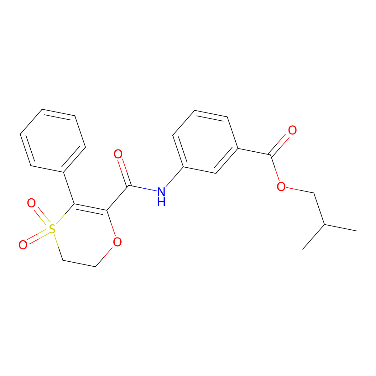 2-Methylpropyl 3-{[(4,4-dioxido-3-phenyl-5,6-dihydro-1,4-oxathiin-2-yl)carbonyl]amino}benzoate molecular structure, CAS 1144473-80-2