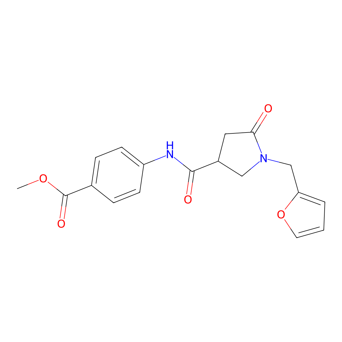 Methyl 4-({[1-(furan-2-ylmethyl)-5-oxopyrrolidin-3-yl]carbonyl}amino)benzoate molecular structure, CAS 1144473-85-7