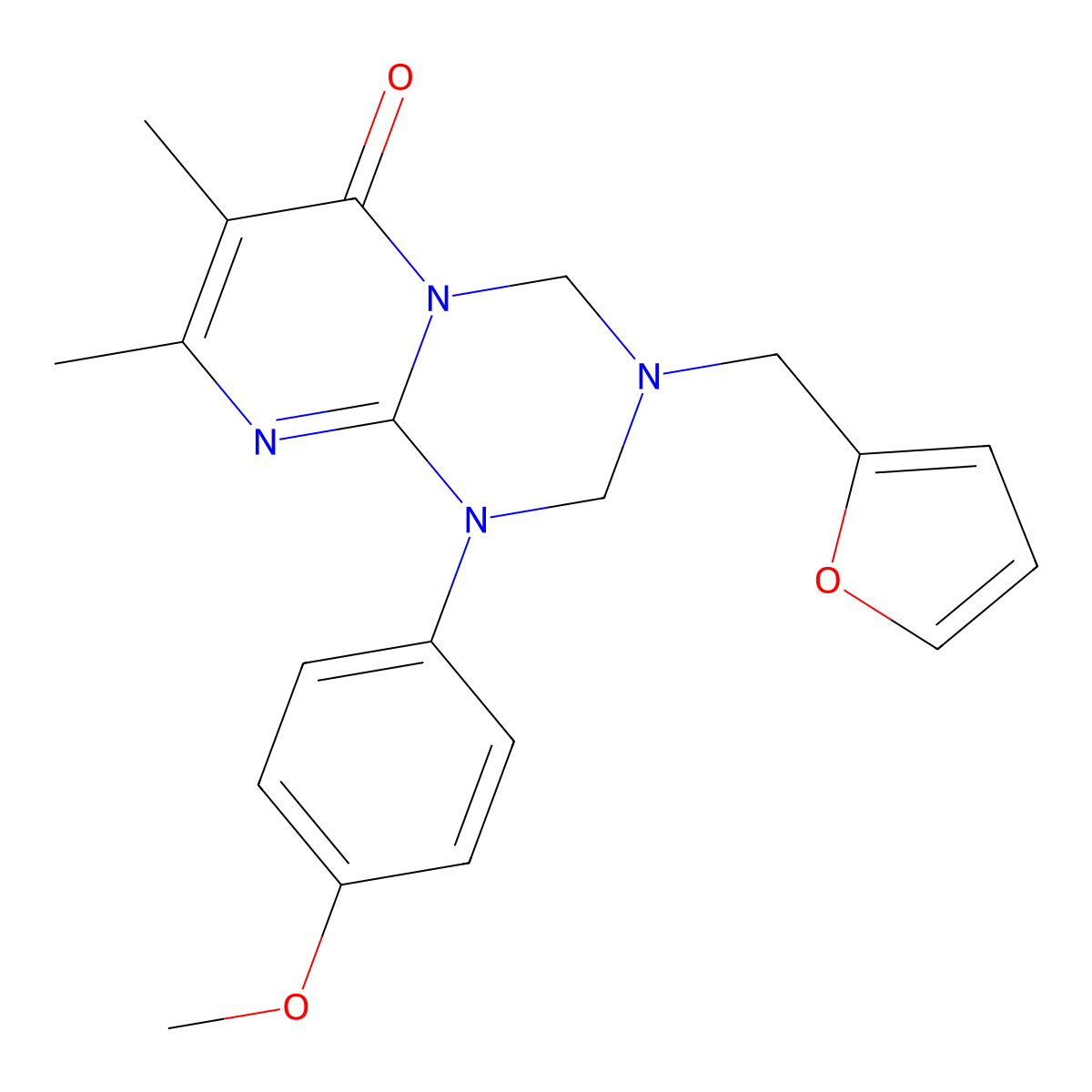 3-(furan-2-ylmethyl)-1-(4-methoxyphenyl)-7,8-dimethyl-1,2,3,4-tetrahydro-6H-pyrimido[1,2-a][1,3,5]triazin-6-one molecular structure, CAS 1144473-97-1