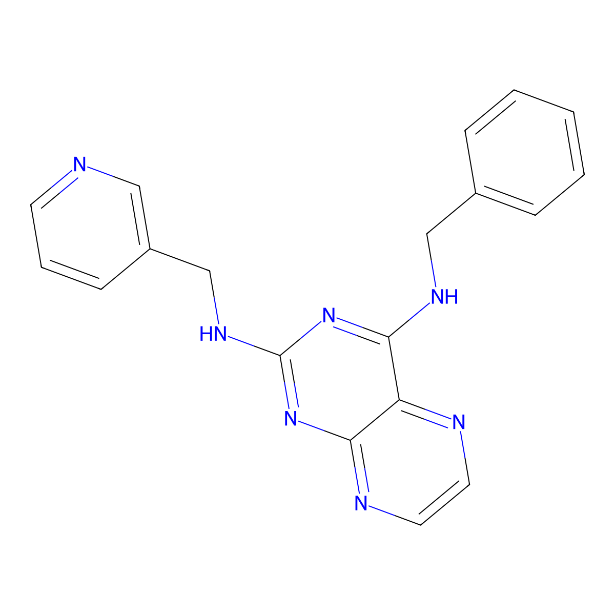 Benzyl{2-[(3-pyridylmethyl)amino]pteridin-4-yl}amine molecular structure, CAS 1144474-00-9