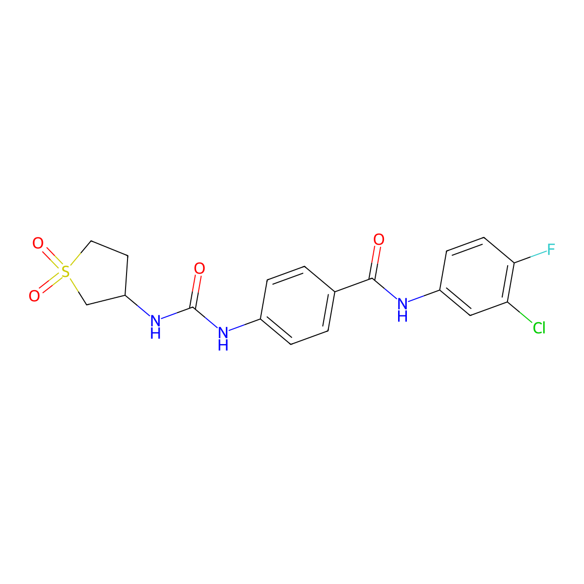 N-(3-chloro-4-fluorophenyl)-4-{[(1,1-dioxidotetrahydrothiophen-3-yl)carbamoyl]amino}benzamide molecular structure, CAS 1144474-03-2