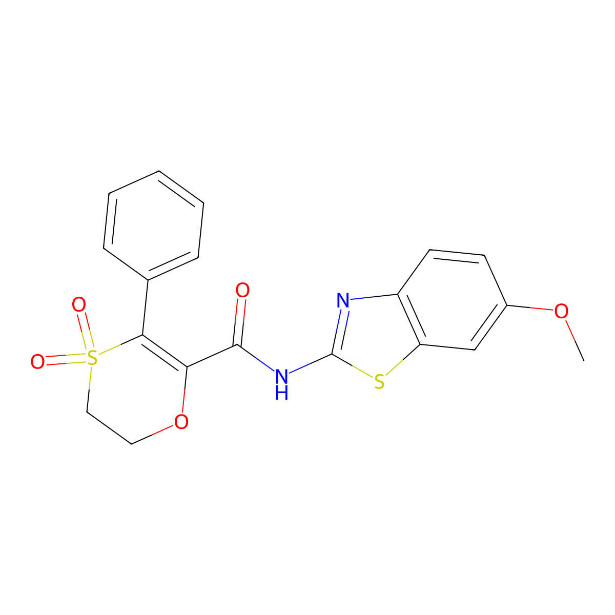 N-[(2Z)-6-methoxy-1,3-benzothiazol-2(3H)-ylidene]-3-phenyl-5,6-dihydro-1,4-oxathiine-2-carboxamide 4,4-dioxide molecular structure, CAS 1144474-19-0