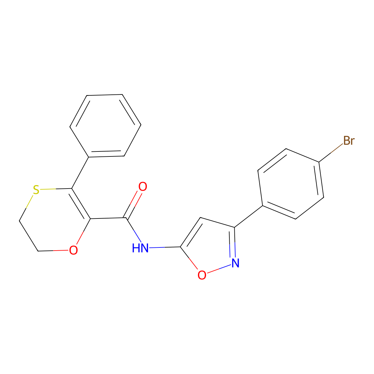 N-[3-(4-bromophenyl)-1,2-oxazol-5-yl]-3-phenyl-5,6-dihydro-1,4-oxathiine-2-carboxamide molecular structure, CAS 1144475-23-9