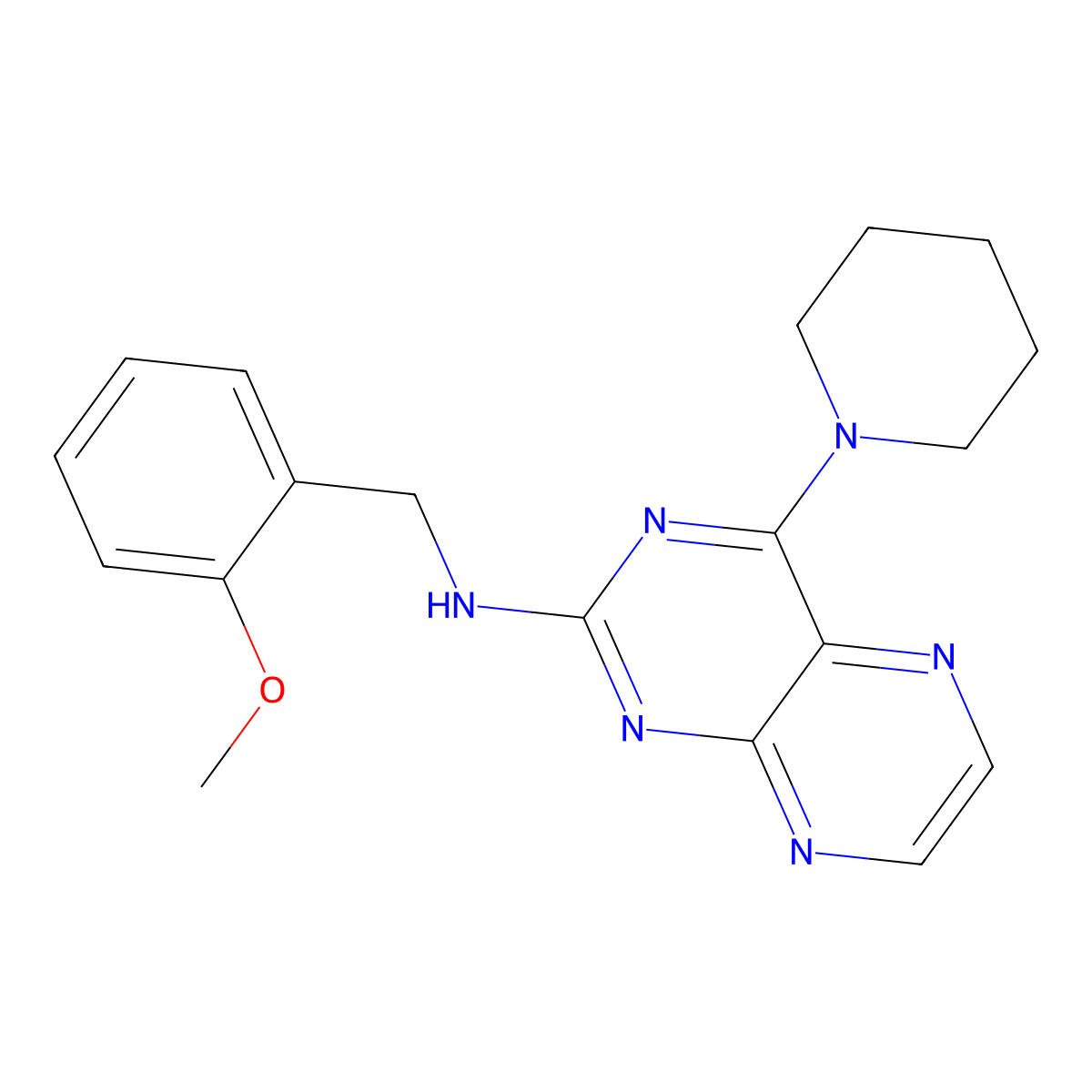 N-(2-methoxybenzyl)-4-(piperidin-1-yl)pteridin-2-amine molecular structure, CAS 1144475-44-4