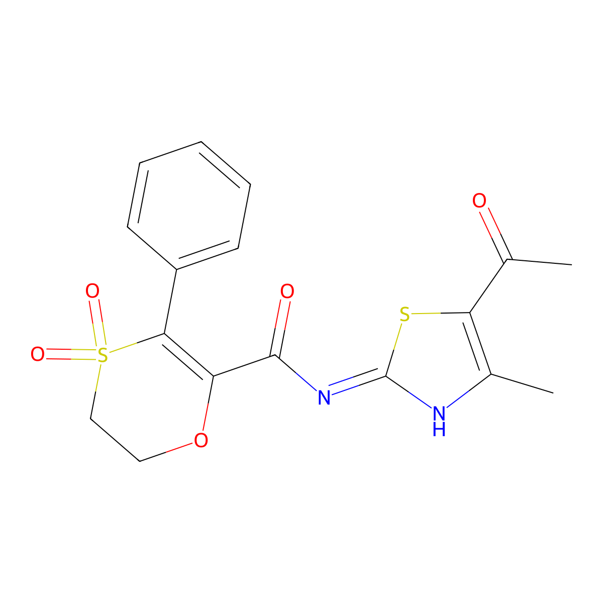 N-[(2Z)-5-acetyl-4-methyl-1,3-thiazol-2(3H)-ylidene]-3-phenyl-5,6-dihydro-1,4-oxathiine-2-carboxamide 4,4-dioxide molecular structure, CAS 1144475-45-5