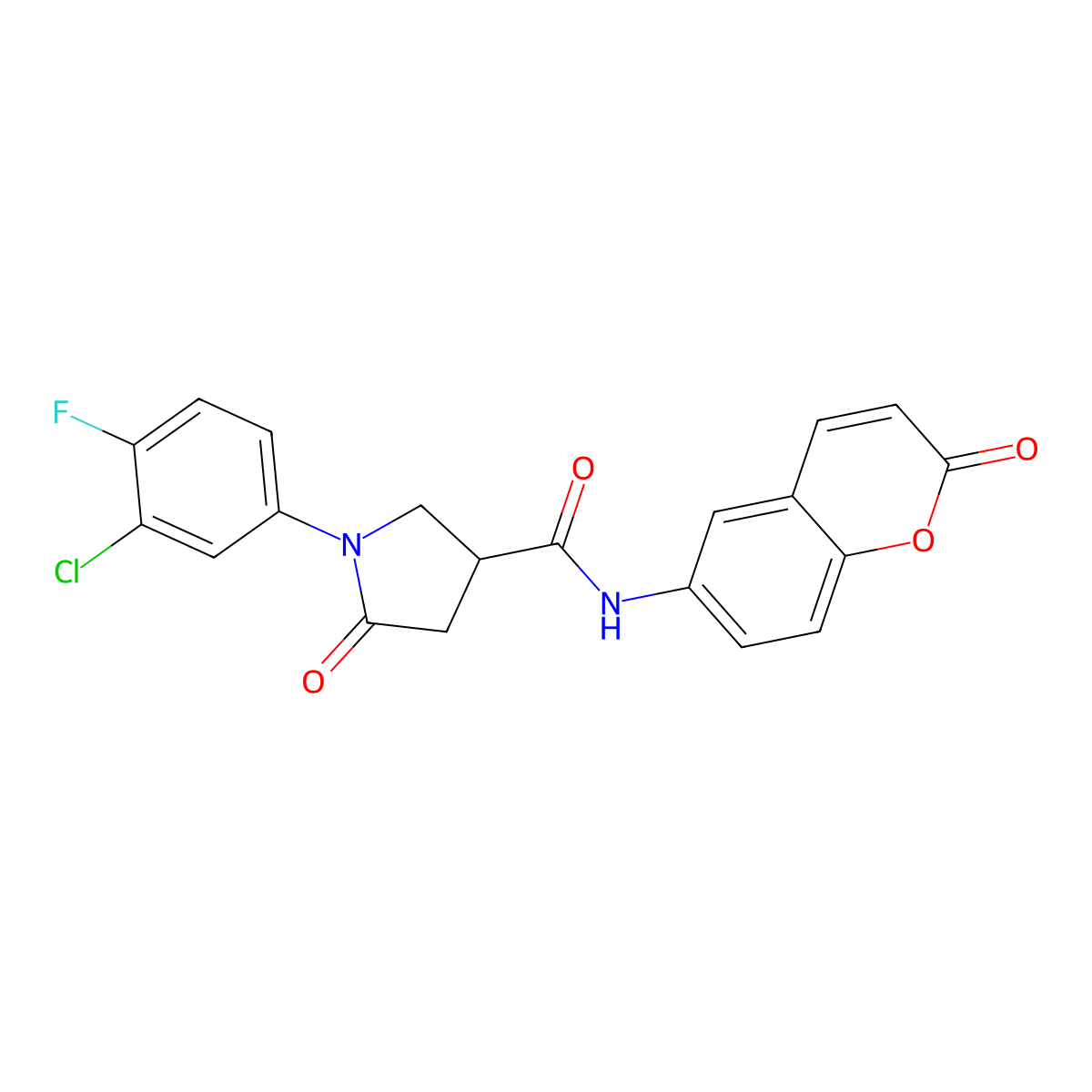 1-(3-chloro-4-fluorophenyl)-5-oxo-N-(2-oxo-2H-chromen-6-yl)pyrrolidine-3-carboxamide molecular structure, CAS 1144475-52-4