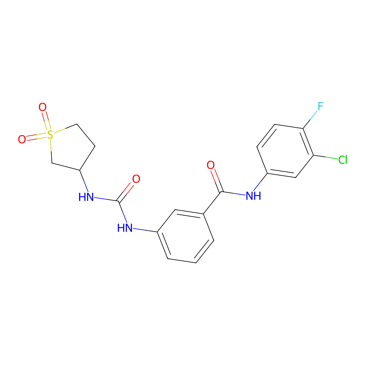 N-(3-chloro-4-fluorophenyl)-3-{[(1,1-dioxidotetrahydrothiophen-3-yl)carbamoyl]amino}benzamide molecular structure, CAS 1144475-58-0