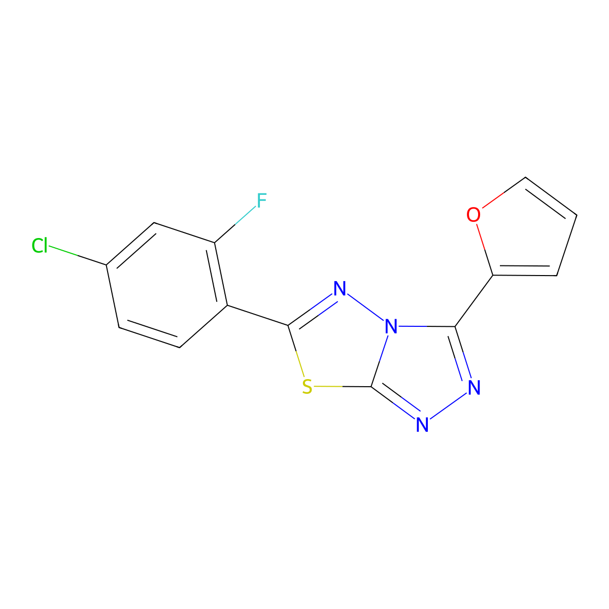 6-(4-Chloro-2-fluorophenyl)-3-(furan-2-yl)-[1,2,4]triazolo[3,4-b][1,3,4]thiadiazole molecular structure, CAS 1144476-06-1
