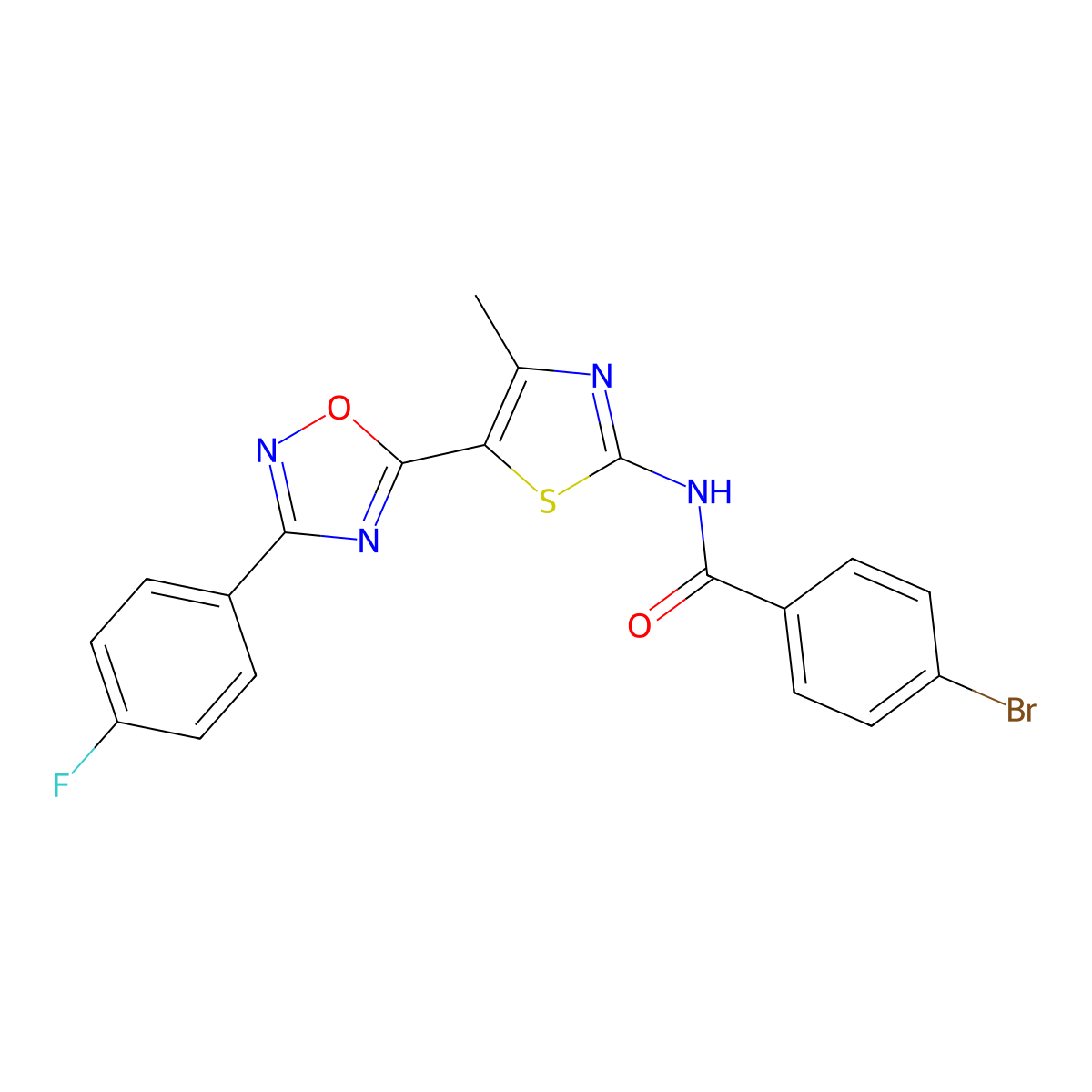 4-bromo-N-[(2Z)-5-[3-(4-fluorophenyl)-1,2,4-oxadiazol-5-yl]-4-methyl-1,3-thiazol-2(3H)-ylidene]benzamide molecular structure, CAS 1144476-15-2