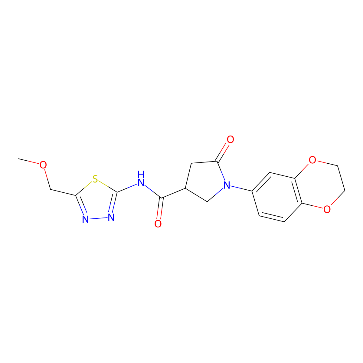1-(2,3-dihydro-1,4-benzodioxin-6-yl)-N-[(2E)-5-(methoxymethyl)-1,3,4-thiadiazol-2(3H)-ylidene]-5-oxopyrrolidine-3-carboxamide molecular structure, CAS 1144476-24-3