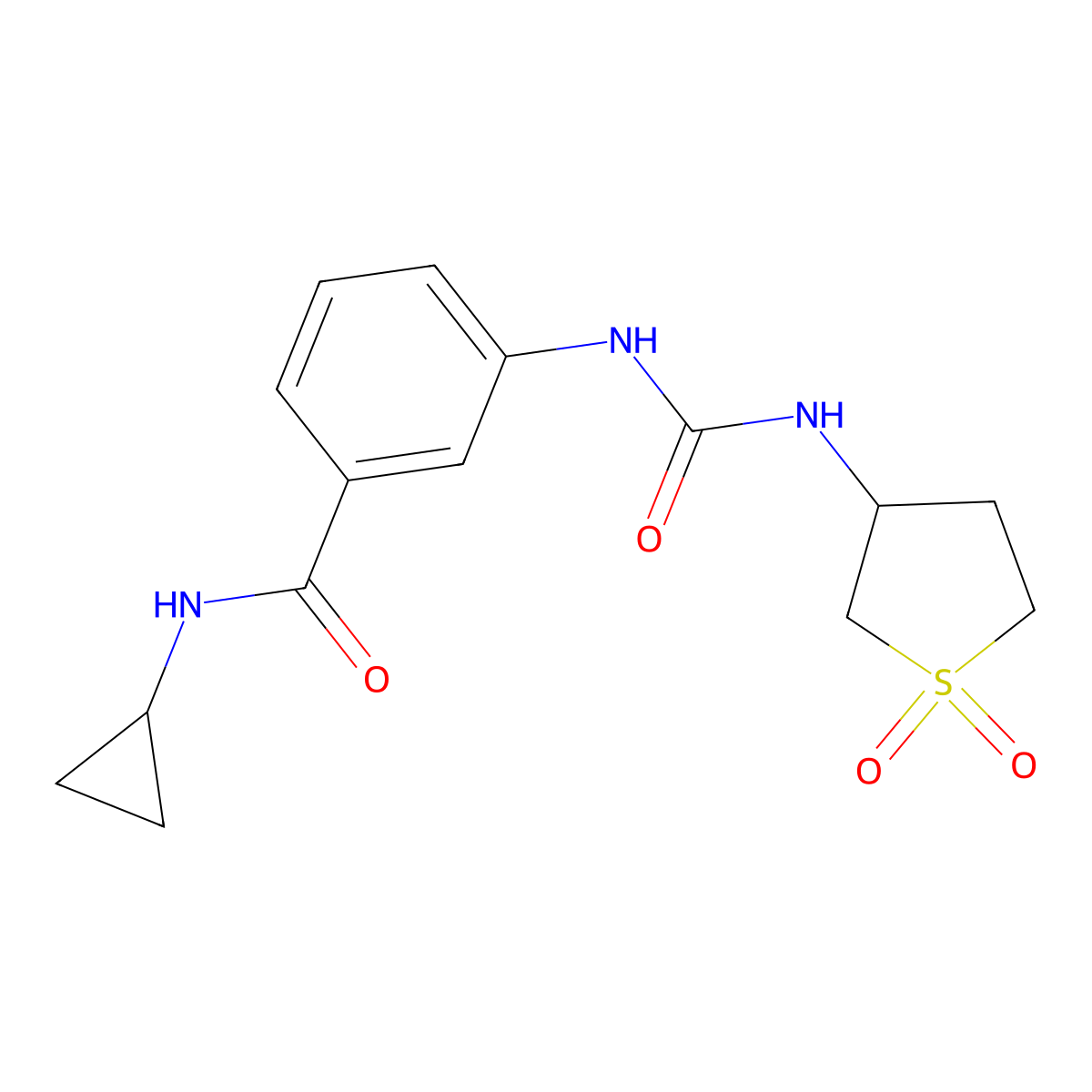 N-cyclopropyl-3-{[(1,1-dioxidotetrahydrothiophen-3-yl)carbamoyl]amino}benzamide molecular structure, CAS 1144476-75-4