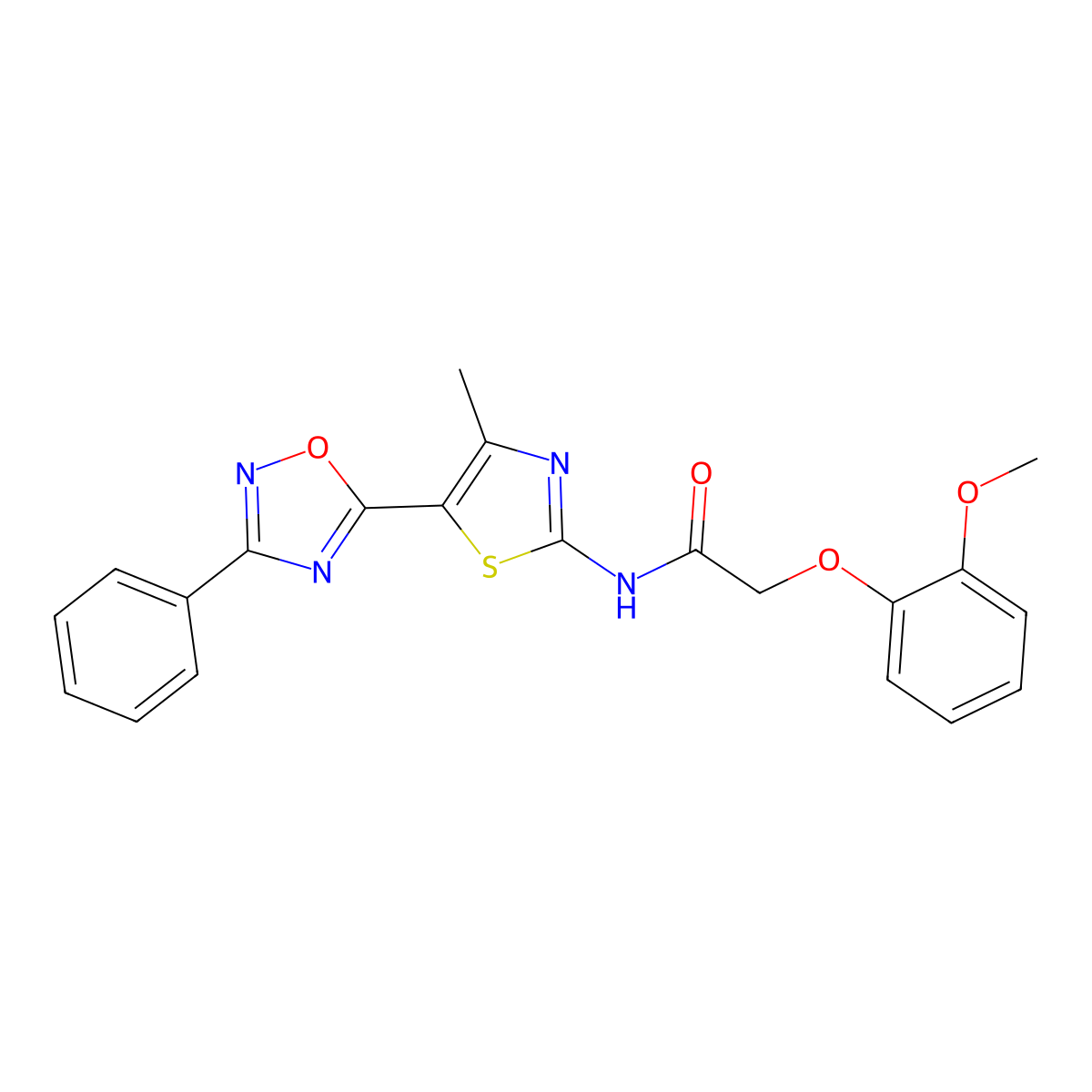 2-(2-methoxyphenoxy)-N-[(2E)-4-methyl-5-(3-phenyl-1,2,4-oxadiazol-5-yl)-1,3-thiazol-2(3H)-ylidene]acetamide molecular structure, CAS 1144477-00-8