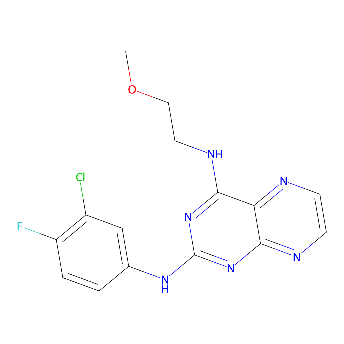 (3-Chloro-4-fluorophenyl){4-[(2-methoxyethyl)amino]pteridin-2-yl}amine molecular structure, CAS 1144477-06-4