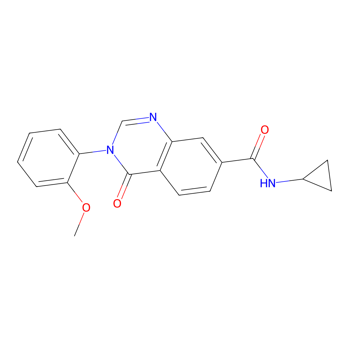 N-cyclopropyl-3-(2-methoxyphenyl)-4-oxo-3,4-dihydroquinazoline-7-carboxamide molecular structure, CAS 1144477-58-6