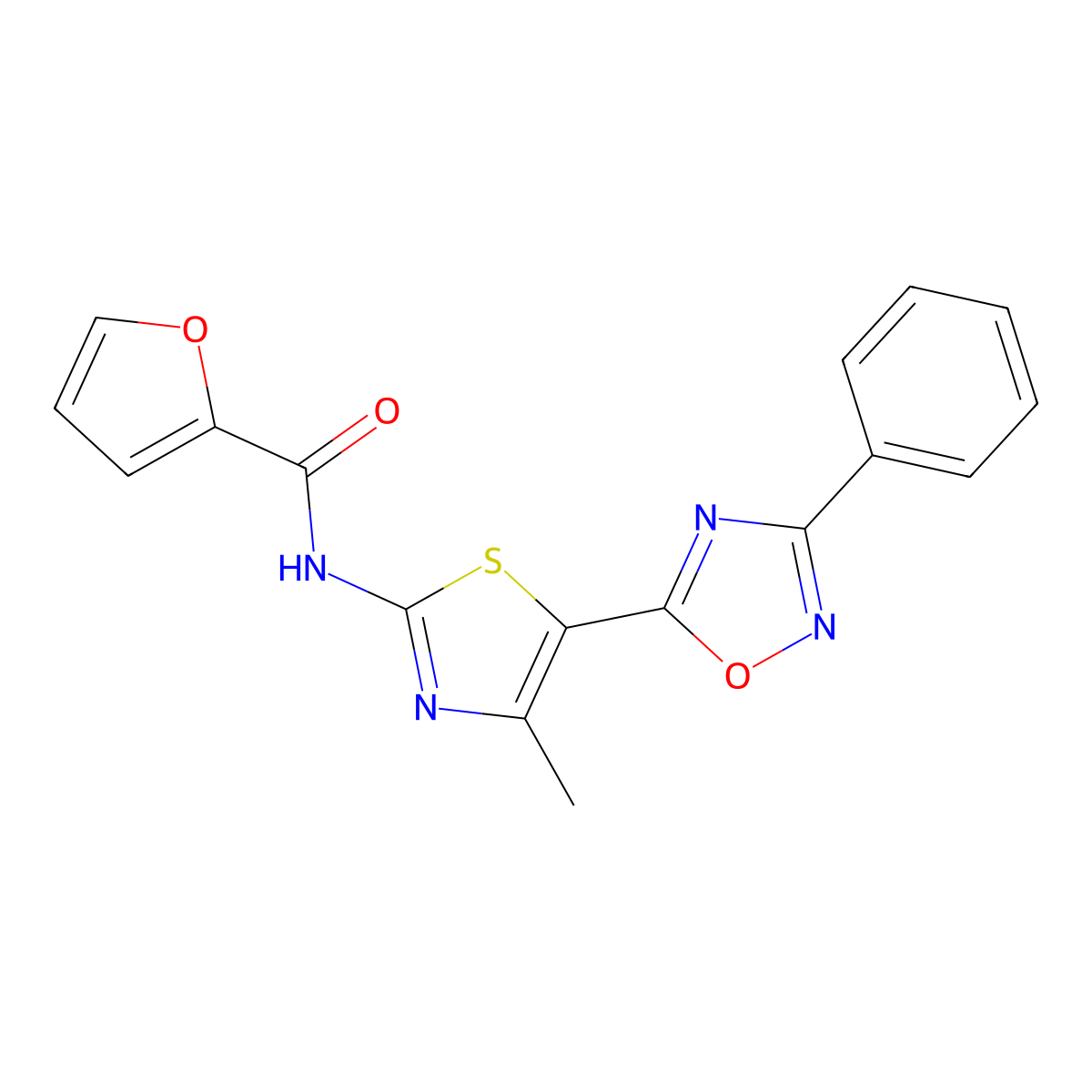 N-[(2Z)-4-methyl-5-(3-phenyl-1,2,4-oxadiazol-5-yl)-1,3-thiazol-2(3H)-ylidene]furan-2-carboxamide molecular structure, CAS 1144477-87-1