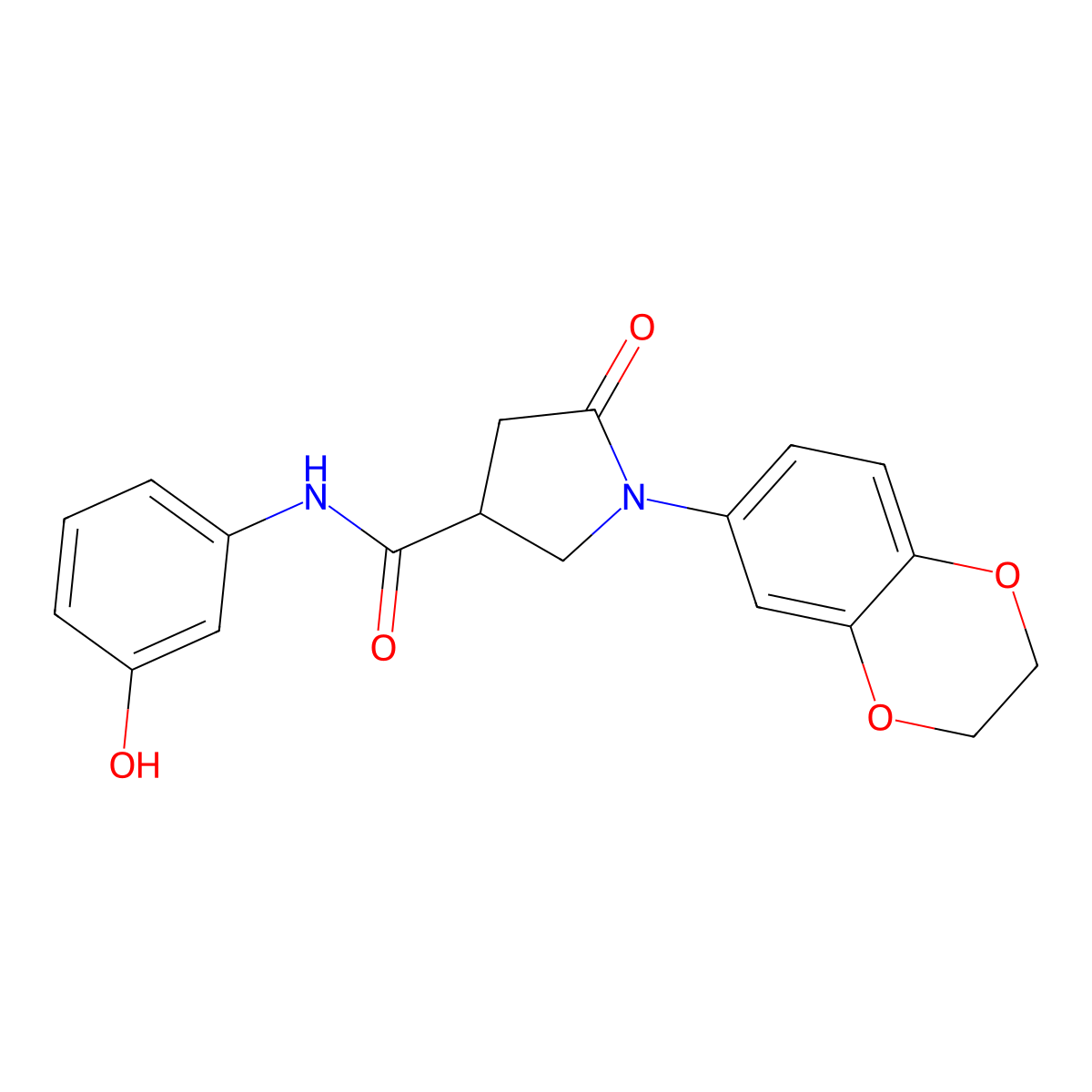 1-(2,3-dihydro-1,4-benzodioxin-6-yl)-N-(3-hydroxyphenyl)-5-oxopyrrolidine-3-carboxamide molecular structure, CAS 1144477-97-3