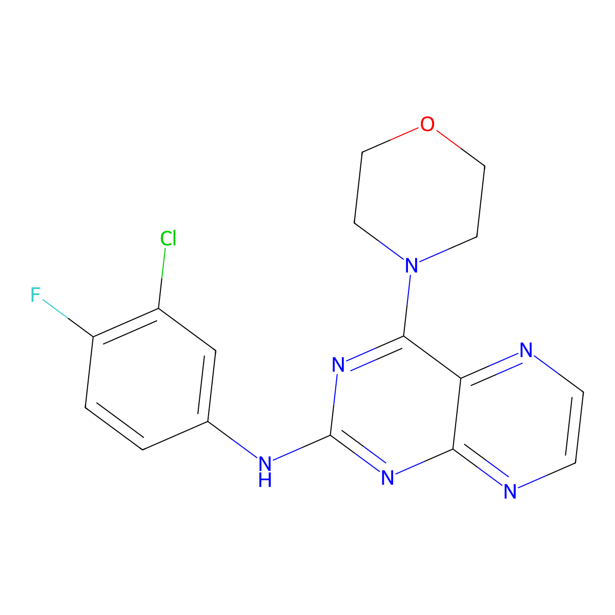 N-(3-chloro-4-fluorophenyl)-4-(morpholin-4-yl)pteridin-2-amine molecular structure, CAS 1144478-23-8