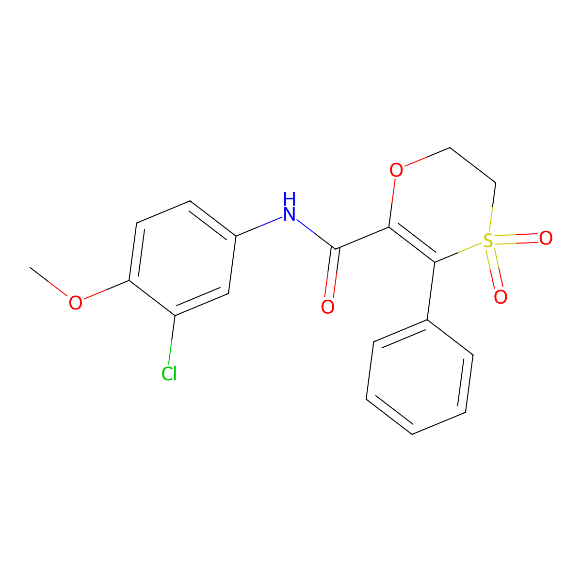 N-(3-chloro-4-methoxyphenyl)-3-phenyl-5,6-dihydro-1,4-oxathiine-2-carboxamide 4,4-dioxide molecular structure, CAS 1144478-30-7