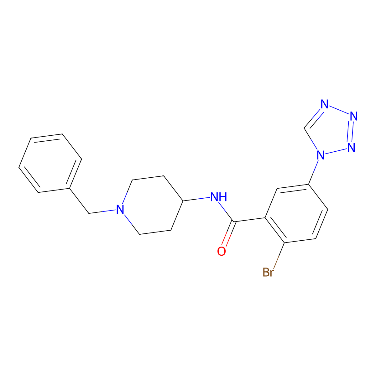 N-(1-benzylpiperidin-4-yl)-2-bromo-5-(1H-tetrazol-1-yl)benzamide molecular structure, CAS 1144478-66-9