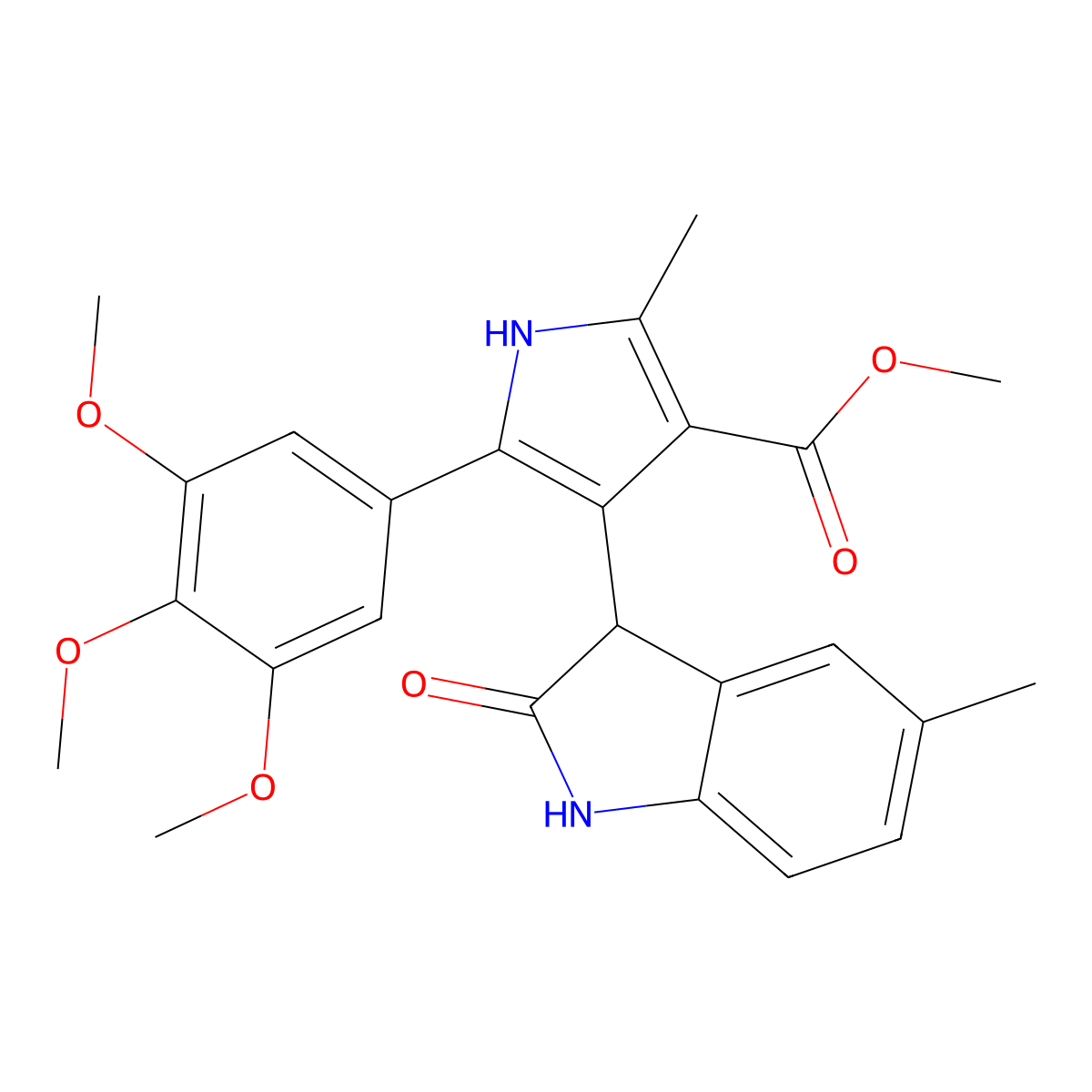 methyl 2-methyl-4-(5-methyl-2-oxo-2,3-dihydro-1H-indol-3-yl)-5-(3,4,5-trimethoxyphenyl)-1H-pyrrole-3-carboxylate molecular structure, CAS 1144479-29-7