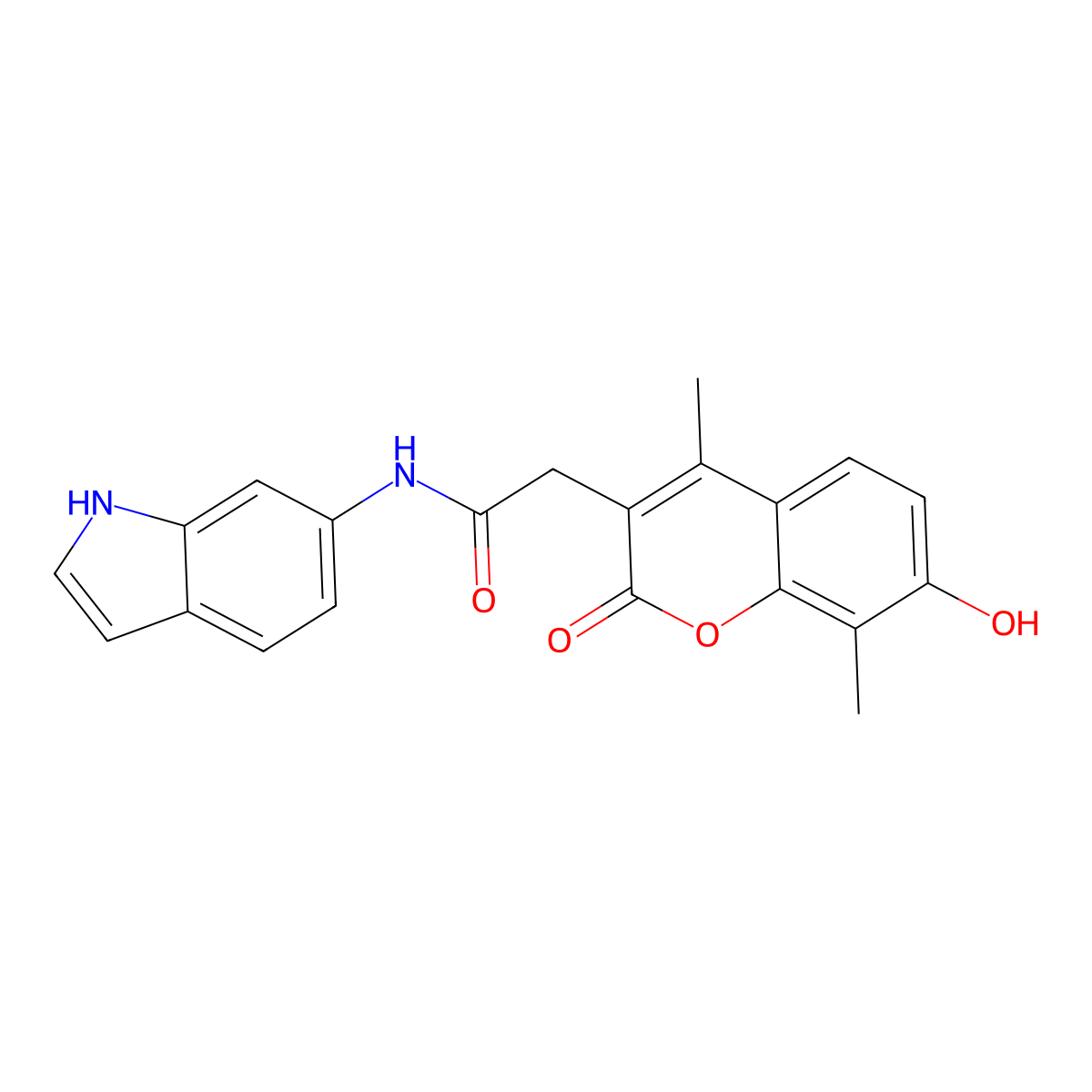 2-(7-hydroxy-4,8-dimethyl-2-oxo-2H-chromen-3-yl)-N-(1H-indol-6-yl)acetamide molecular structure, CAS 1144479-37-7