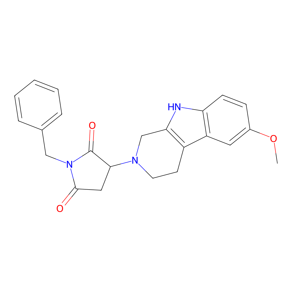 1-benzyl-3-(6-methoxy-1,3,4,9-tetrahydro-2H-beta-carbolin-2-yl)pyrrolidine-2,5-dione molecular structure, CAS 1144479-64-0
