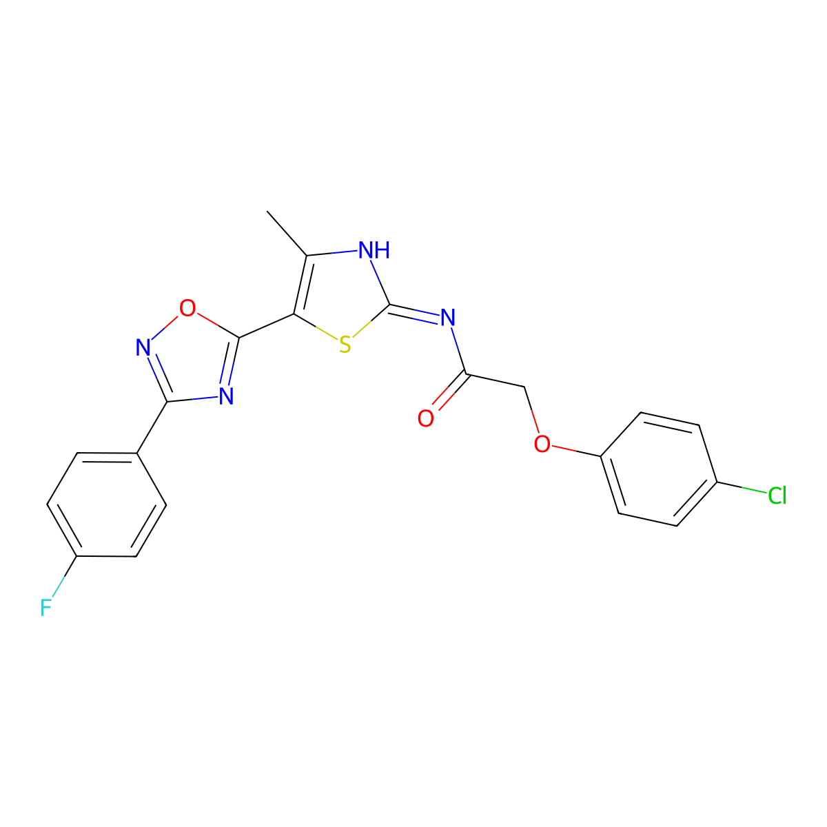 2-(4-chlorophenoxy)-N-[(2Z)-5-[3-(4-fluorophenyl)-1,2,4-oxadiazol-5-yl]-4-methyl-1,3-thiazol-2(3H)-ylidene]acetamide molecular structure, CAS 1144479-78-6