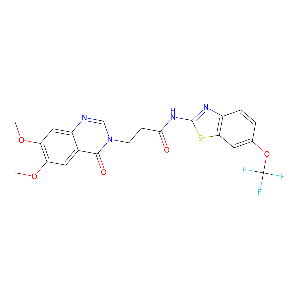 3-(6,7-dimethoxy-4-oxoquinazolin-3(4H)-yl)-N-[(2E)-6-(trifluoromethoxy)-1,3-benzothiazol-2(3H)-ylidene]propanamide molecular structure, CAS 1144479-94-6