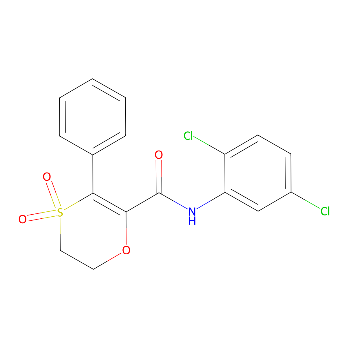 N-(2,5-dichlorophenyl)-3-phenyl-5,6-dihydro-1,4-oxathiine-2-carboxamide 4,4-dioxide molecular structure, CAS 1144480-26-1
