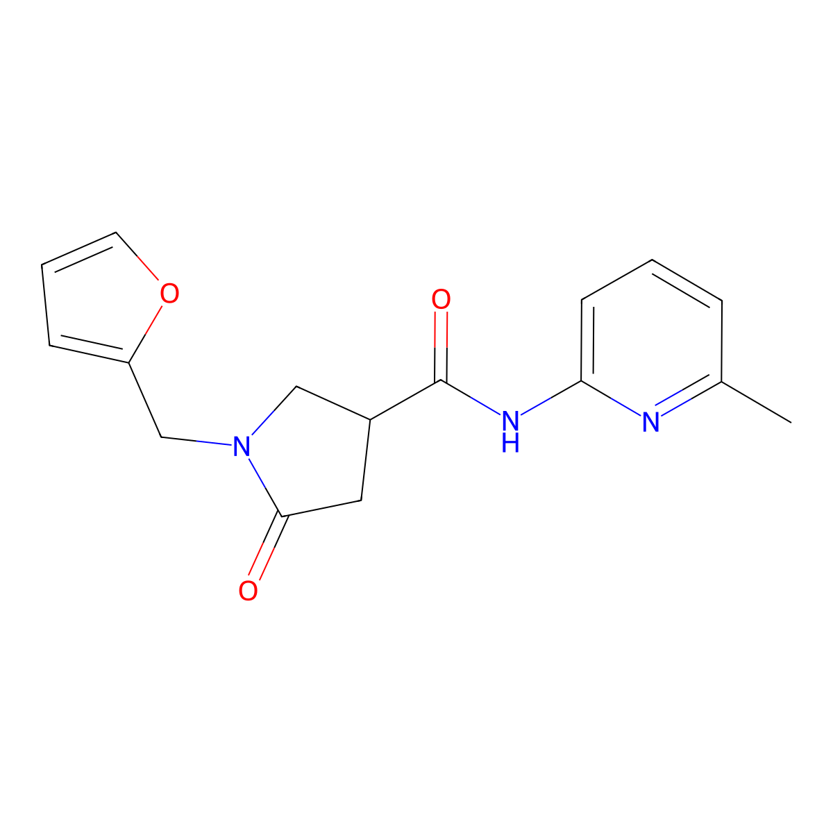 1-(furan-2-ylmethyl)-N-(6-methylpyridin-2-yl)-5-oxopyrrolidine-3-carboxamide molecular structure, CAS 1144480-35-2