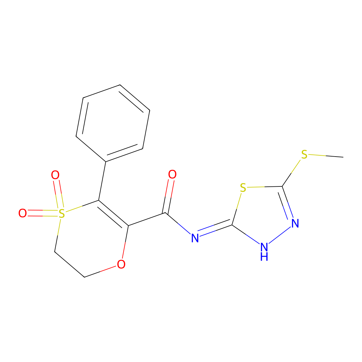 N-[(2Z)-5-(methylsulfanyl)-1,3,4-thiadiazol-2(3H)-ylidene]-3-phenyl-5,6-dihydro-1,4-oxathiine-2-carboxamide 4,4-dioxide molecular structure, CAS 1144480-54-5