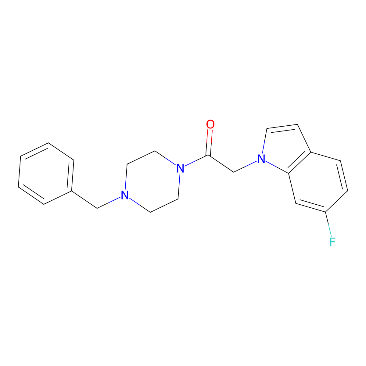 1-(4-benzylpiperazin-1-yl)-2-(6-fluoro-1H-indol-1-yl)ethanone molecular structure, CAS 1144480-55-6