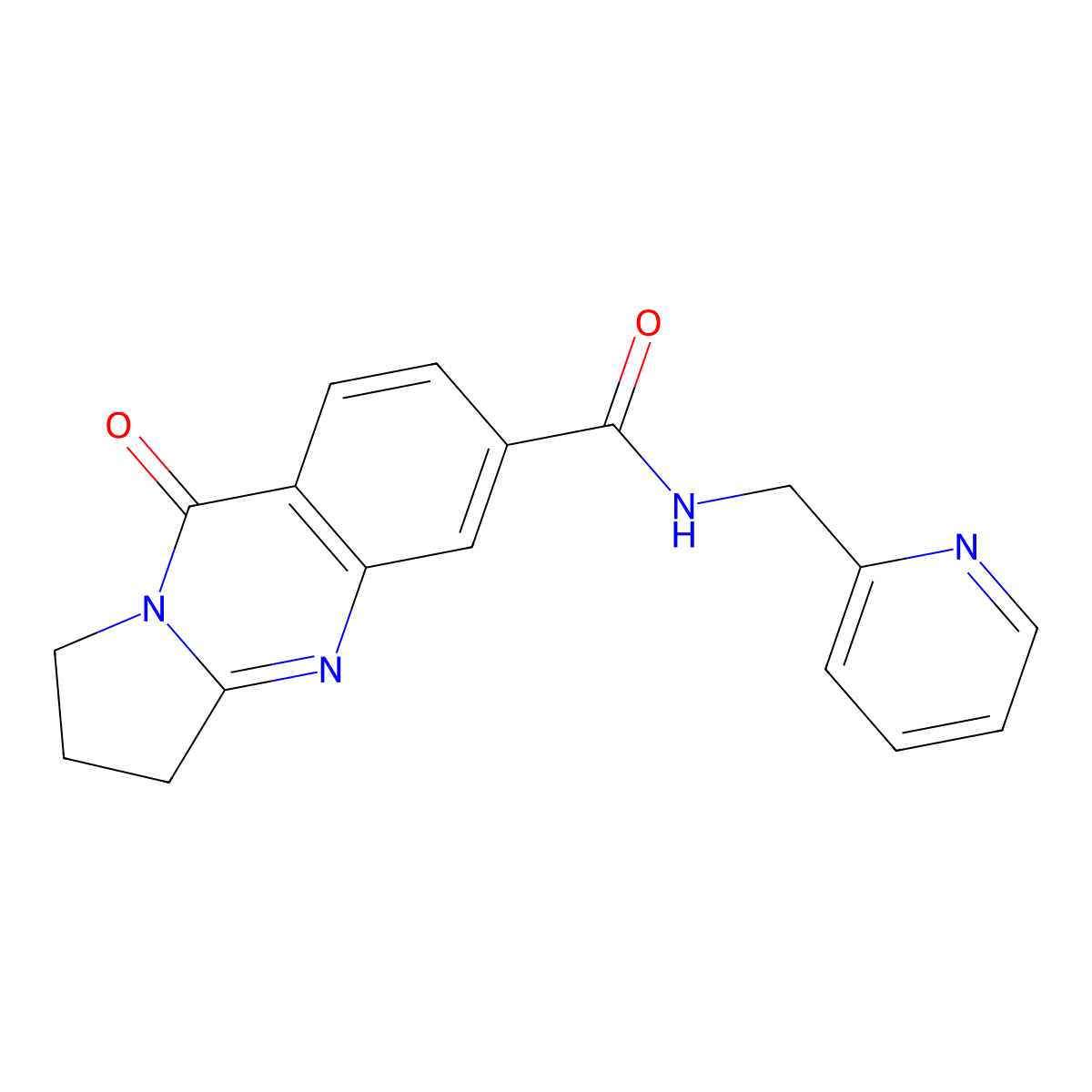 9-oxo-N-(pyridin-2-ylmethyl)-1,2,3,9-tetrahydropyrrolo[2,1-b]quinazoline-6-carboxamide molecular structure, CAS 1144480-96-5
