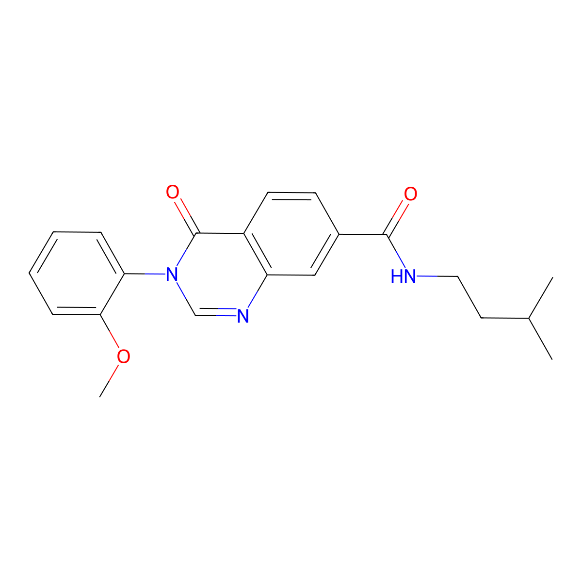 3-(2-methoxyphenyl)-N-(3-methylbutyl)-4-oxo-3,4-dihydroquinazoline-7-carboxamide molecular structure, CAS 1144481-11-7