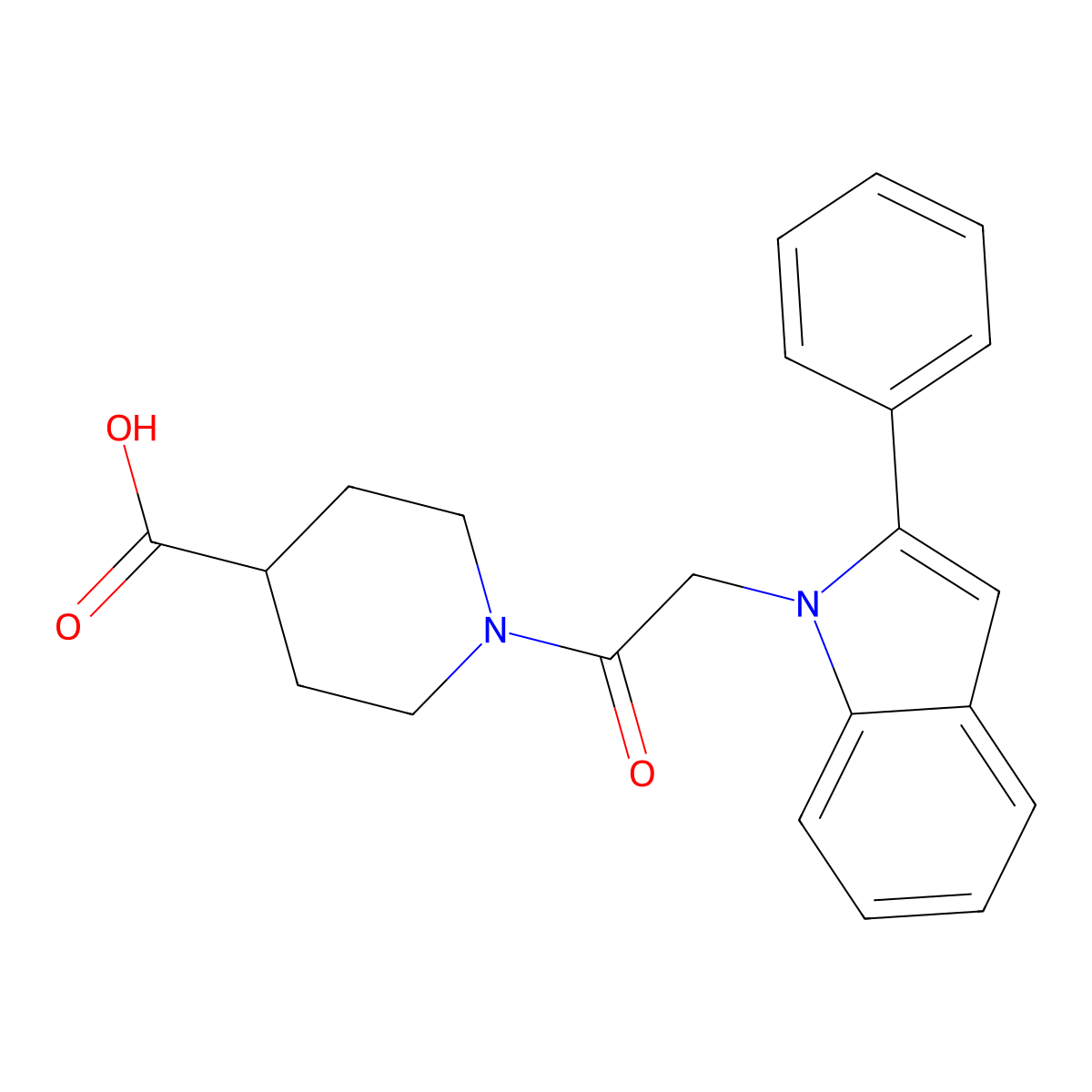 1-(2-(2-phenyl-1H-indol-1-yl)acetyl)piperidine-4-carboxylic acid molecular structure, CAS 1144481-63-9